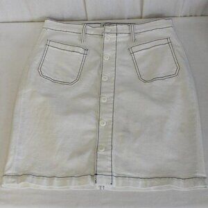 J Crew Denim Button Front Skirt In White Wash, Size 28